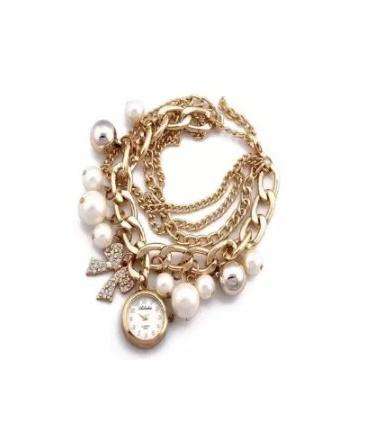 Gold Pearls Crystal Bracelet Watch