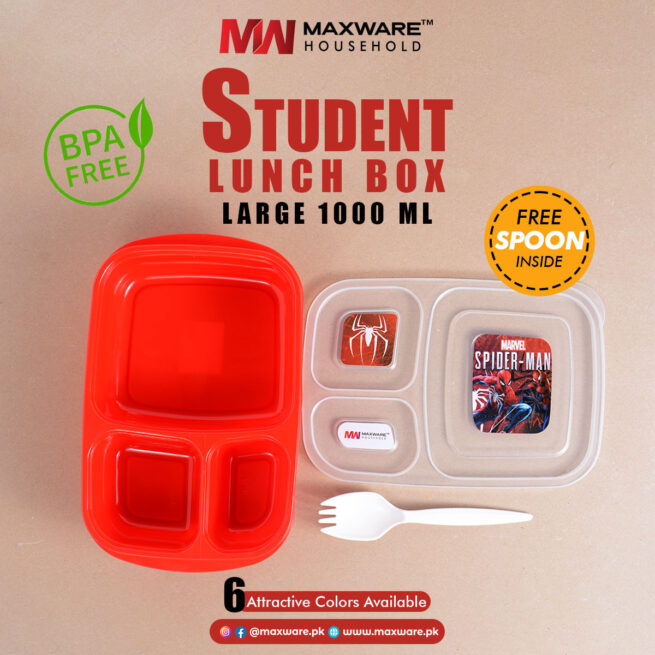 Maxware Household – Student Lunch Box – Large – 1000ml – Lunch Box With Three Portions/compartments