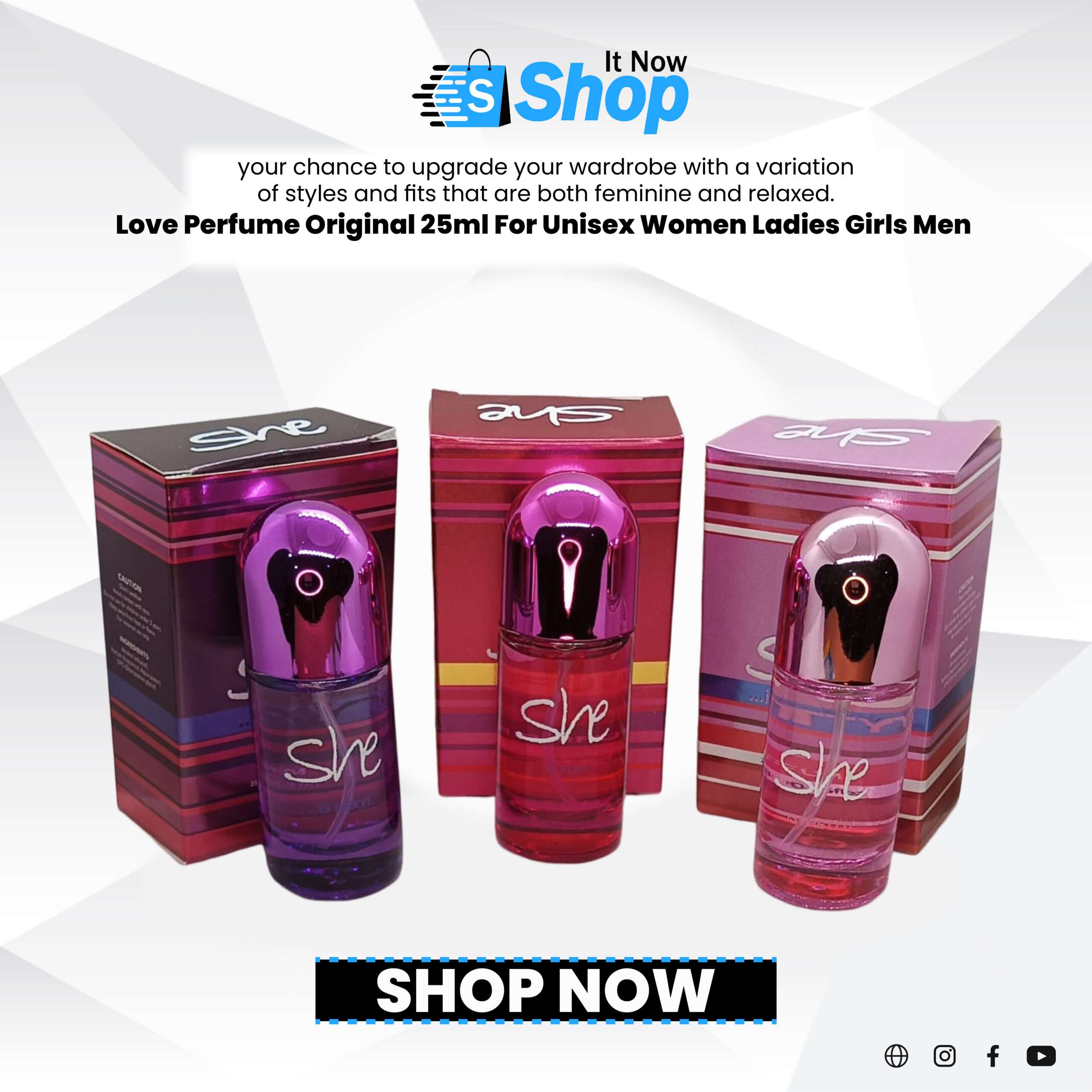 Pack Of 3 She Love Perfume Original 25ml For Unisex Women Ladies Girls Men Boys Gift Pack Marriage Gift Special Gift Eid Gift Part Gift Anniversary Gift