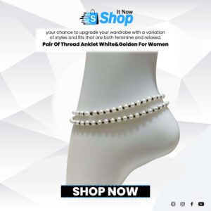 Pair Of Thread Anklet White&golden For Women