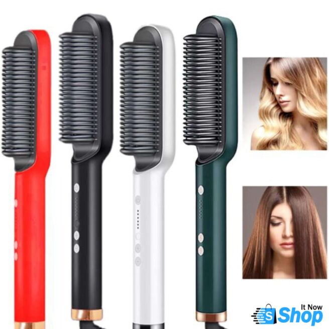 Hair Straightener Iron Brush Straight Hair Comb 2-in-1 Hair Straightener Curling Comb Professional Styling Brush Hair Curler & Straightener Styler For Women (random Color)