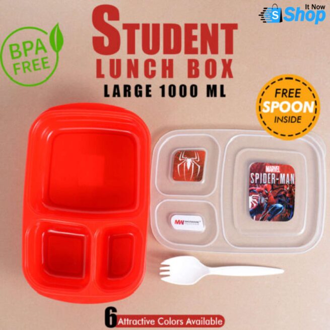 Maxware Household – Student Lunch Box – Large – 1000ml – Lunch Box With Three Portions/compartments