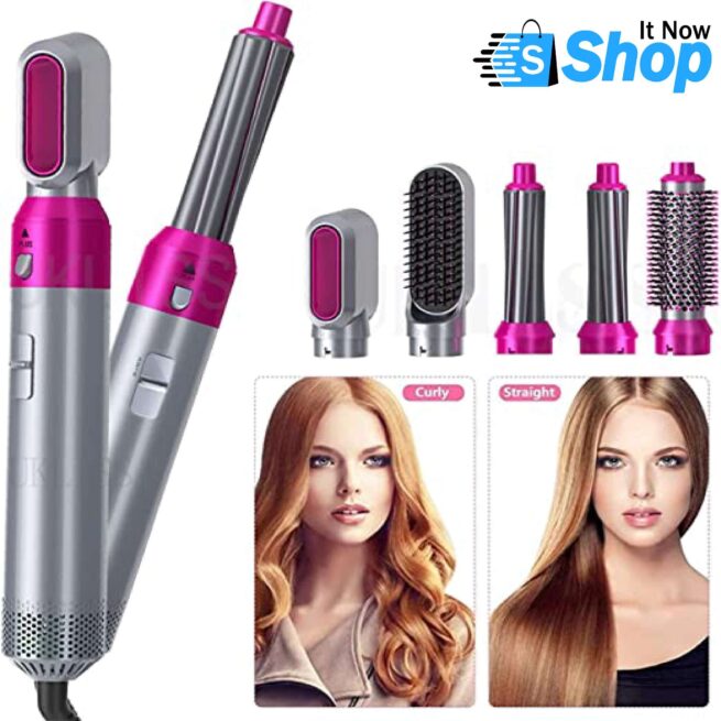 Hair Dryer Brush 5 In 1 Electric Blow Dryer Comb Hair Curling Wand Detachable Brush Kit Negative Ion Straightener Hair Curler