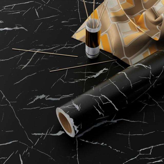 Self Adhesive Wallpaper Marble Stickers Waterproof Heat Resistant Kitchen Countertops Furniture Table Cupboard Wall Paper Black & White Marble Sheet (60*200cm)